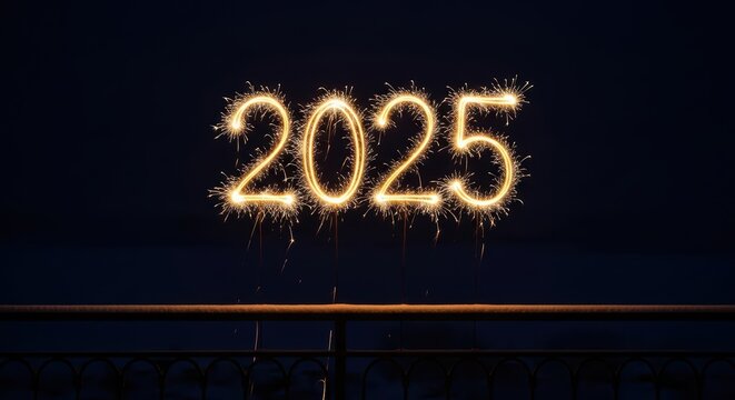 Sparkling 2025 new year celebration with glowing fireworks display
