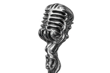 Vintage microphone designed with swirling metal creating an abstract, artistic, and unique sound recording device
