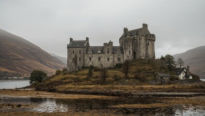 Fototapeta premium Eilean Donan Castle surrounded by water, a preservation of historical architecture