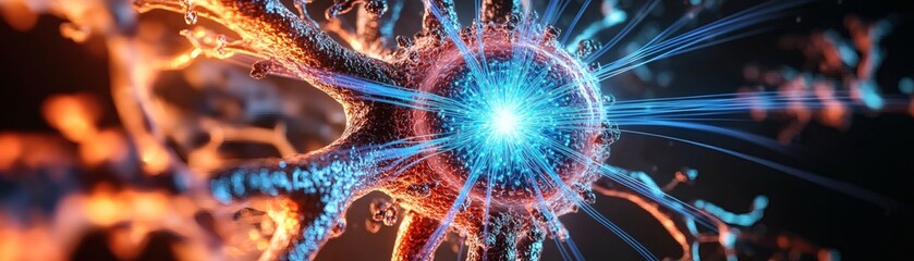 A visually stunning, high-tech image of a neural network or a glowing neuron