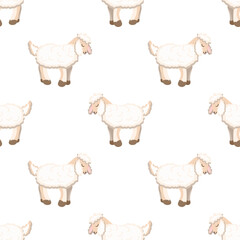 Seamless pattern with fluffy white sheep. Adorable farm animal design for nursery decor, kids’ fabric, packaging, or holiday prints.
