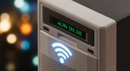 Modern computer server showcases its connectivity, broadcasting a strong signal that promises seamless access. Capturing the essence of efficiency and technological prowess.