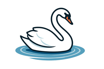 Fototapeta premium Stylized white swan floating on blue water ripples graphic