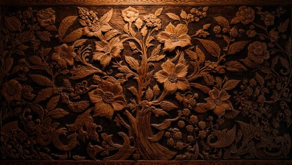 Thai-style wooden carving, showcasing intricate craftsmanship, perfect for cultural decor