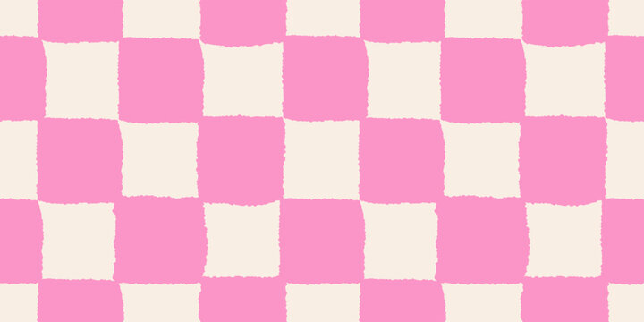 Seamless Checker Pattern With Irregular Pink Squares In Preppy Indie Trendy Style