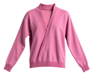 Pink knit wrap-style sweater with long sleeves