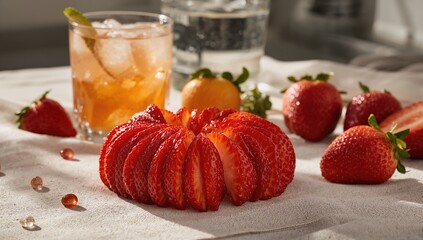 Strawberry gariguette with natural shadows, highlighting freshness and seasonal appeal