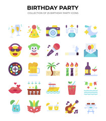 Naklejka premium Birthday Party Icons. 25 Colorful Festive Vector Icons for Celebration