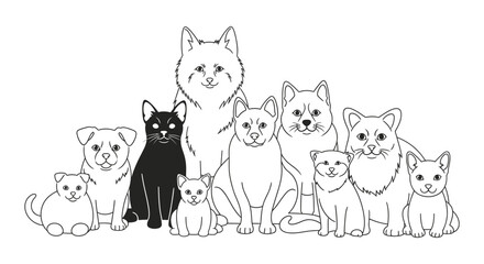 Cute cats and dogs coloring page for kids and adults simple
