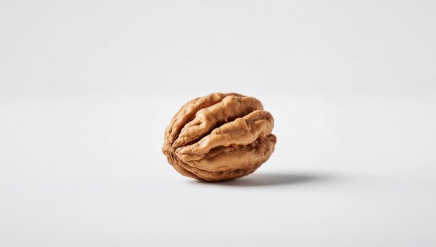 Close-up of walnut kernel against a white background, protein-rich choice
