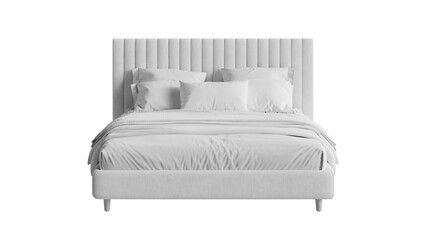 Front view of a white bed on an isolated background. Furniture for рromotional and marketing materials. 
