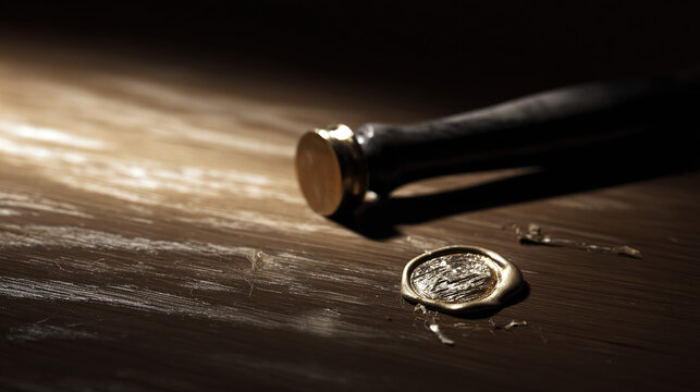whistle. A broken wax seal and a single whistle on a wooden surface, dramatic lighting. event programs, museum guides, designed for cultural heritage projects and event programs, used by teachers.

