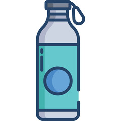 Simple Vector Illustration of a Blue and Teal Water Bottle with a Cap and Hanging Loop on a Transparent Background