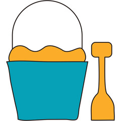 Simple Teal Bucket Filled With Orange Sand Next To A Yellow Shovel On A Transparent Background Vector Illustration