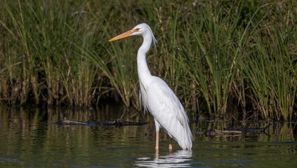 White heron in a vibrant green and blue natural habitat, showcasing the beauty of wildlife
