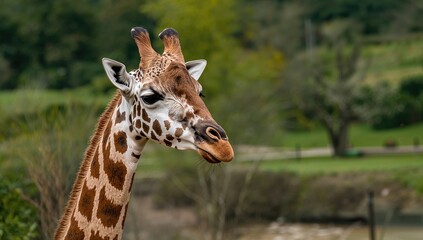 Obraz premium Giraffe in a zoo setting, showcasing animal behavior and interaction