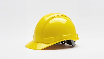 Fototapeta premium Yellow safety helmet on a white background, safety equipment for construction