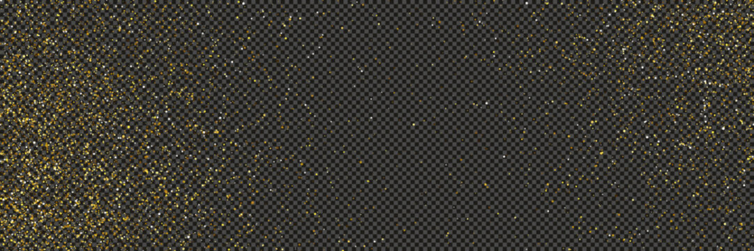 Gold glittering dust with stars on transparent backdrop