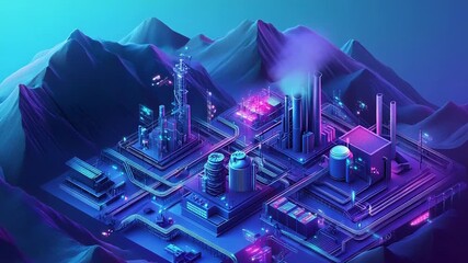 Futuristic power plant industry generating clean energy in mountains - Powered by Adobe