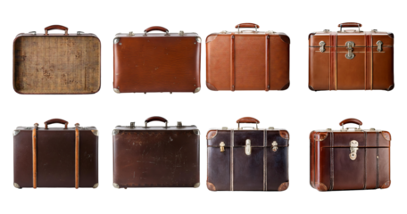 Vintage Leather Suitcases Collection for Travel and Storage Use, PNG bundle collection, Isolated on Transparent Background