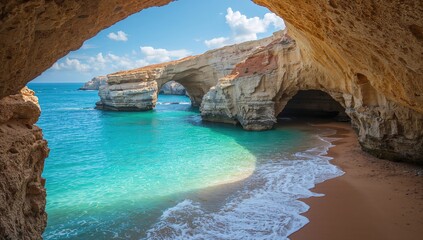 Fototapeta premium Sea caves near a coastal area, erosion risk
