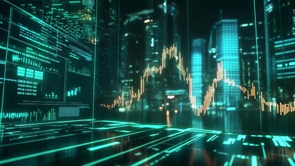 Financial data analysis displaying market trends in smart city - Powered by Adobe