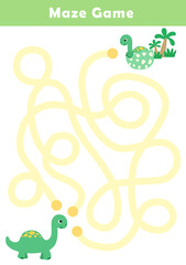 Cute maze for kids. Kids labyrinth puzzle with cute dinosaurs. Maze puzzle game for children with cute cartoon.	