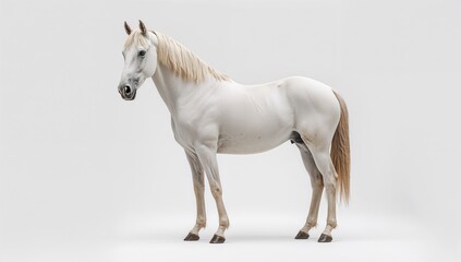Male white Arabian horse isolated on a plain backdrop, showcasing elegance and grace, equestrian awareness day