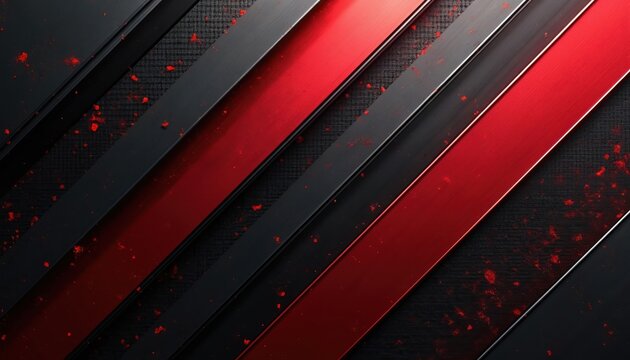 Abstract background with diagonal metallic red and black stripes. Dark texture with red particles. Modern geometric design with glossy effect. - Powered by Adobe