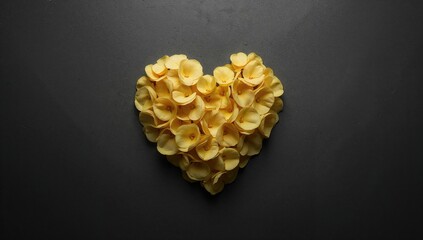 Yellow heart crafted from flower petals on a dark backdrop, symbolizing loss and remembrance