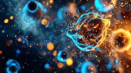 Obraz premium Captivating illustration of microscopic cells with vibrant colors. This abstract image shows the beauty and complexity of cellular structures