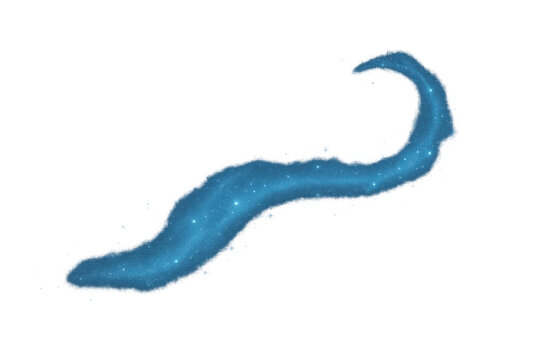 Blue glitter liquid slime pouring and swirling, creating a magical cosmic sparkle effect on transparent background