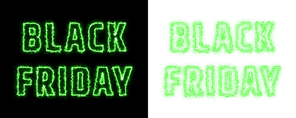 Black Friday glowing torch neon text design in green on black and transparent background, modern sale typography for shopping promotions