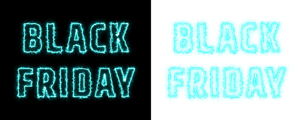 Black Friday glowing torch neon text design in cyan on black and transparent background, modern sale typography for shopping promotions
