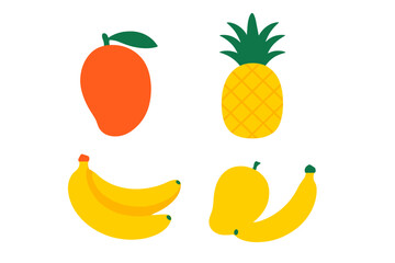 Colorful set of tropical fruit icons featuring mango, pineapple, and banana shapes