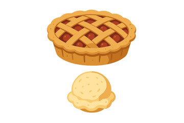 Slice of cherry lattice pie topped with vanilla ice cream dessert