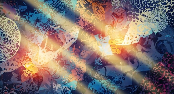 Abstract digital art with intricate floral patterns and dynamic light effects