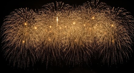 Golden fireworks explosion illuminating night sky with vibrant sparks