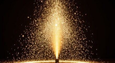 Vibrant golden firework fountain exploding with sparks in night sky