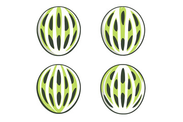 Four modern cycling helmet top icons in lime green and white