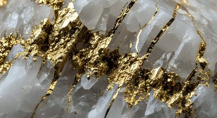 Close up of quartz crystals with golden pyrite inclusions showcasing mineral composition and texture