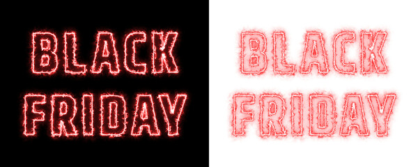 Black Friday glowing torch neon text design in red on black and transparent background, modern sale typography for shopping promotions