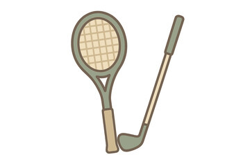 Crossed tennis racket and golf club sports equipment icons