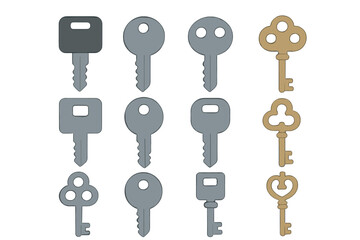 Assortment of modern and antique key shapes and intricate designs