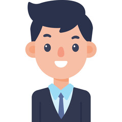 Smiling Young Man in a Dark Blue Suit and Light Blue Shirt with a Dark Blue Tie and Black Hair against a Transparent Background