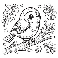 Cute Little Bird on a Branch Coloring Page