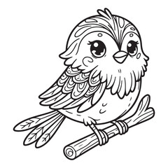 Cute Cartoon Bird Perched on a Branch Line Art