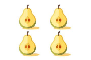Four halved yellow pear icons in modern flat design style