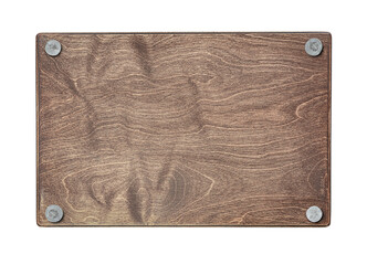 Rectangular wooden sign nailed to a wall. isolated on white background