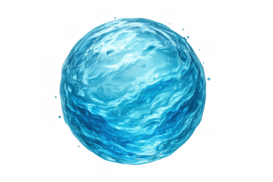 Water orb displaying dynamic movement with a clear blue fluid, forming a rejuvenating and artistic visual aspect